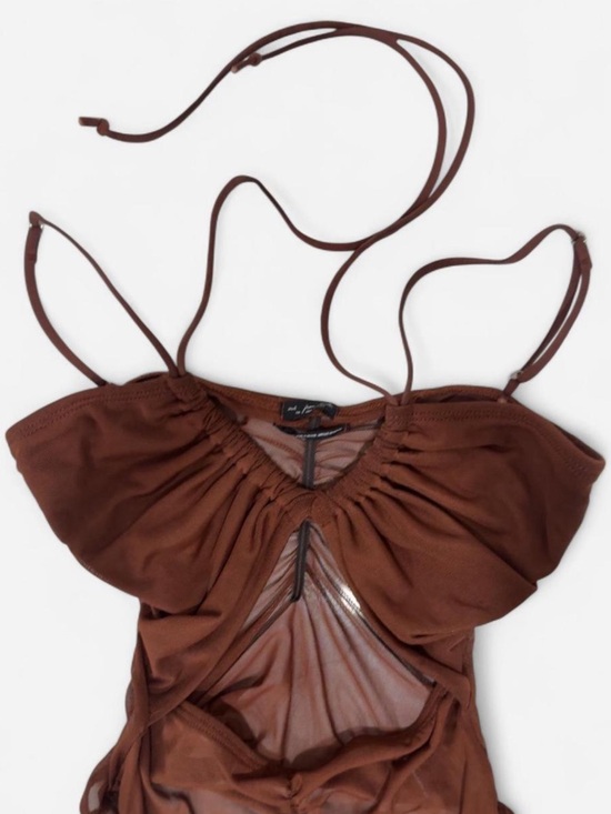 Urban Outfitters Tops - Urban Outfitters Out From Under Brown Mesh Ruched Bodysuit Cutout